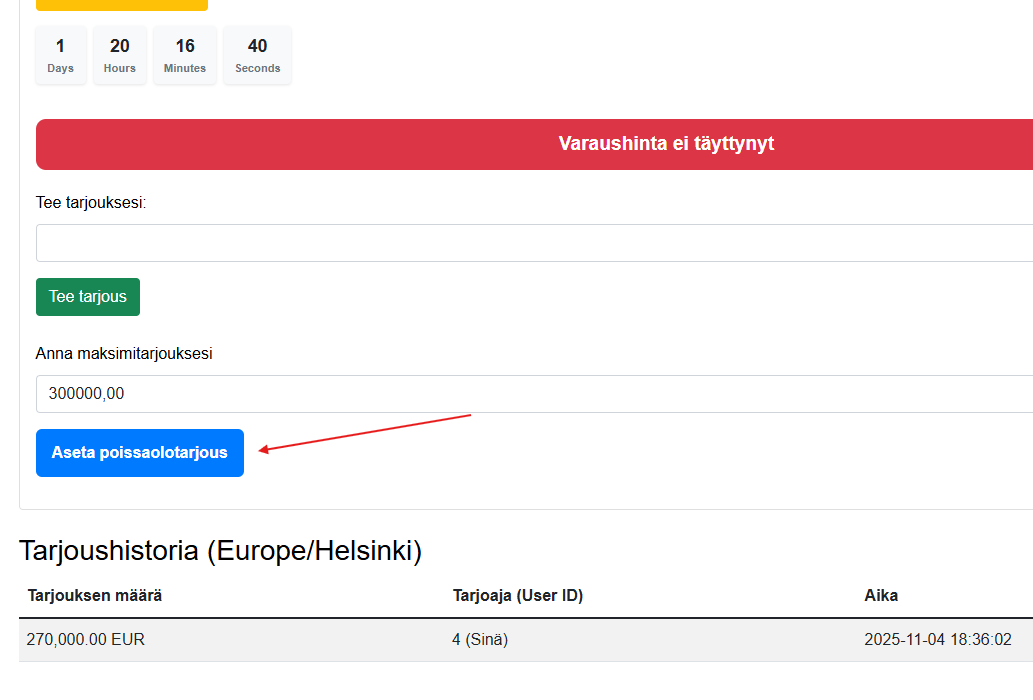I put 300000.00 as the price for the bid increase machine. It doesn't work. Rejects even though the bid is higher than the existing one.