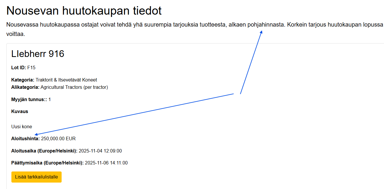 The upper one is FROM STARTING PRICE and the lower arrow is STARTING PRICE