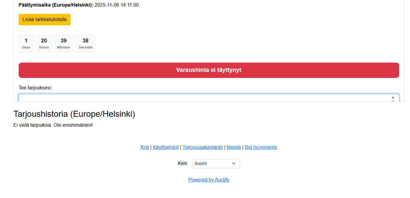 When I made a bid on the machine, and it was less than the correct price at that moment. Then the website came up with an error message at the top.