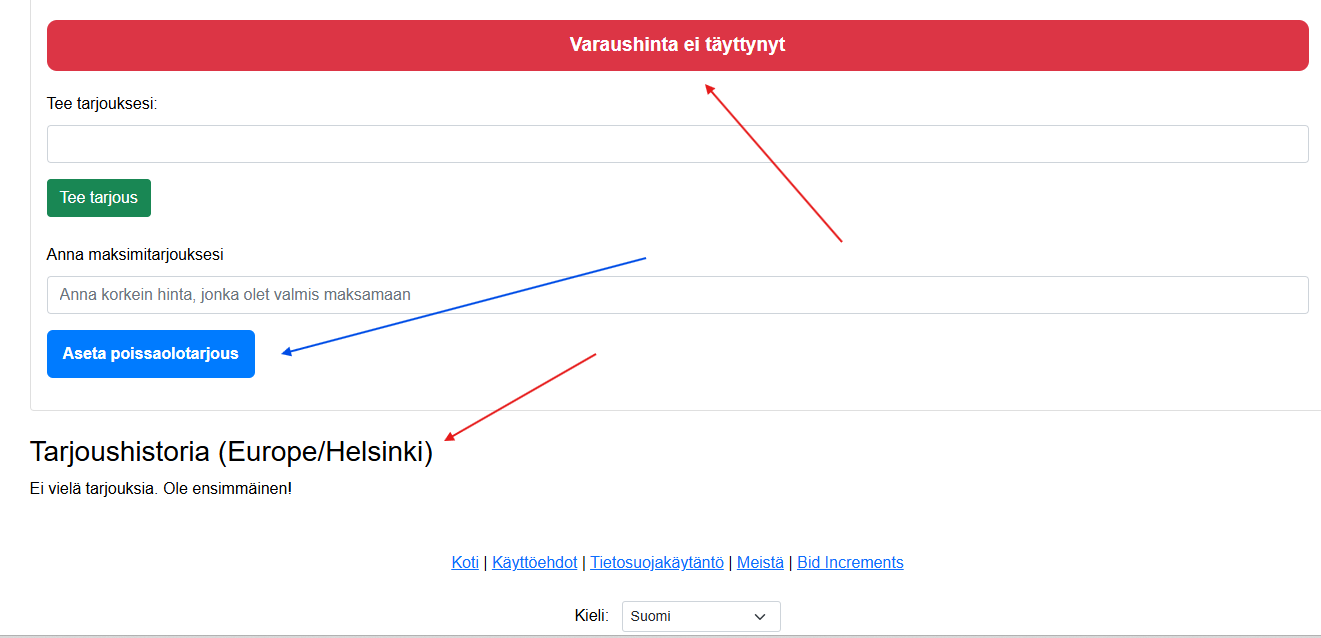 Europe/helsinki timezone remove and VARAUSHINTA EI TÄYTTYNYT label. Then modify ASETA POISSAOLOTARJOUS= ASETA KOROTUSAUTOMAATTI