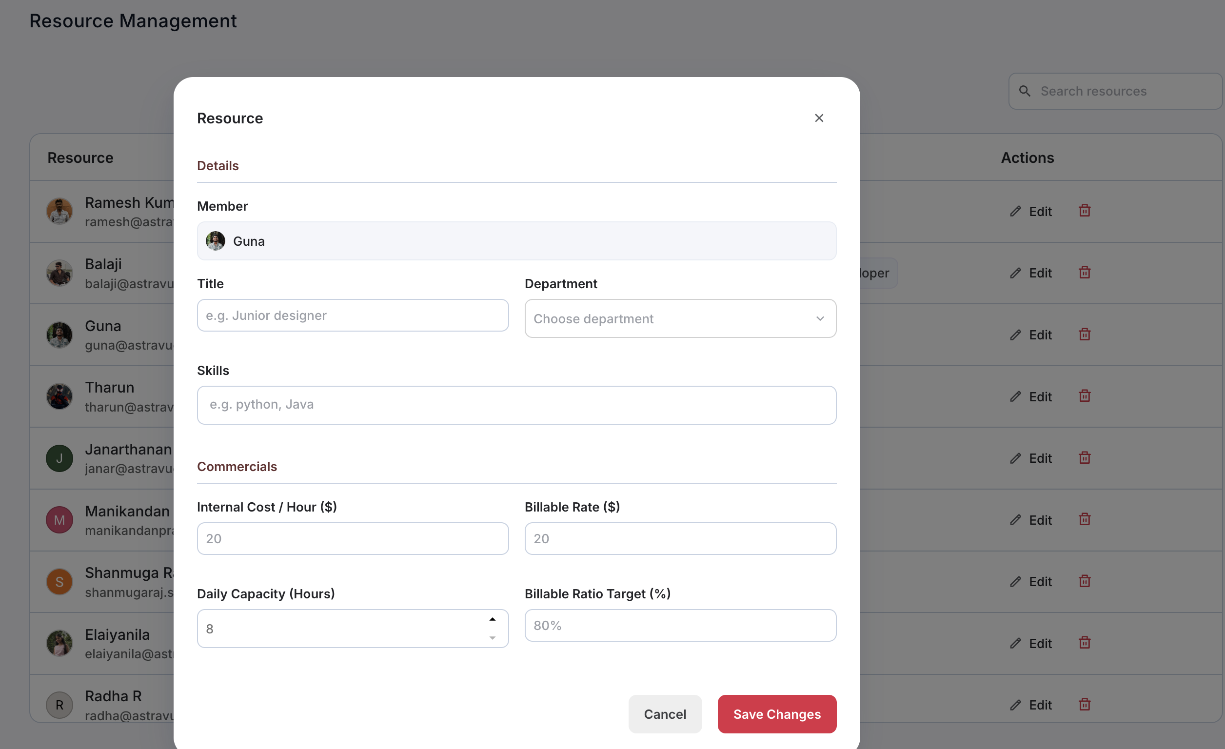 Resource management in Astravue