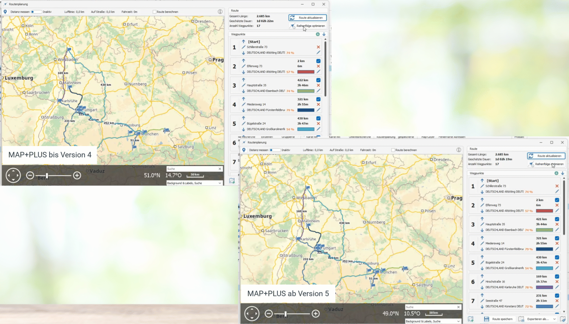Vergleich von MAP+PLUS bis Version 4 und ab Version 5.