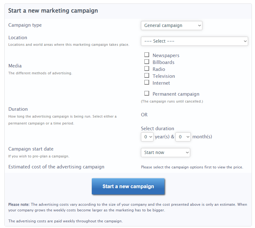 Leads you to an unsuited "general marketing campaign" setup of the add marketing screen