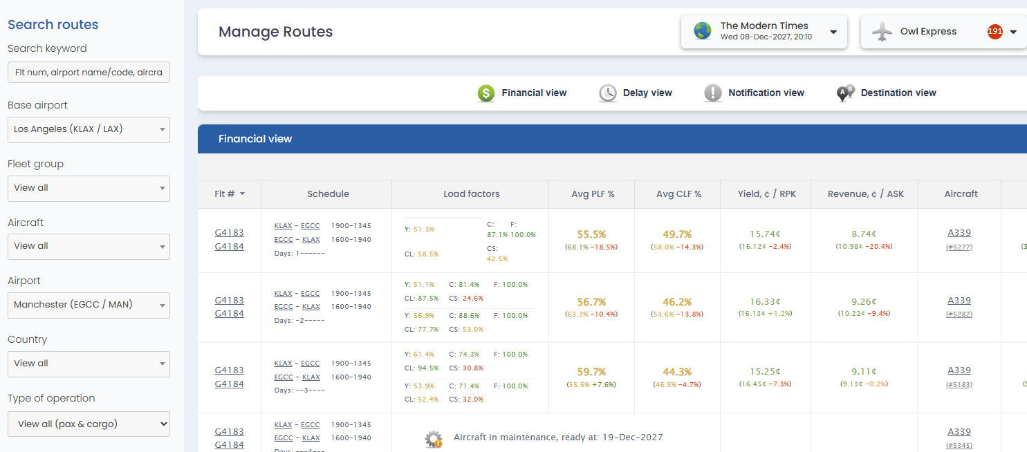 Destination page coming from clicking the number in the column.