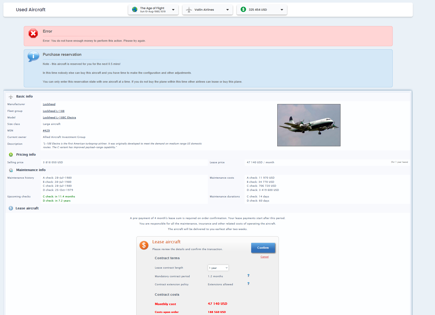 Says no enough money, but I had money. Bought another similar and could bought normally. Bug..