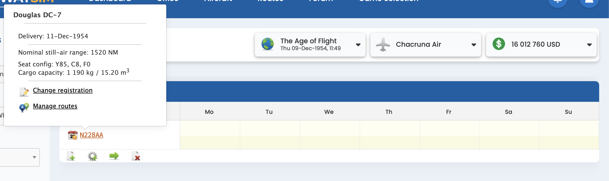 Plane shows fine in schedule listGame world: Age of FlightGame time Dec 9th 1954