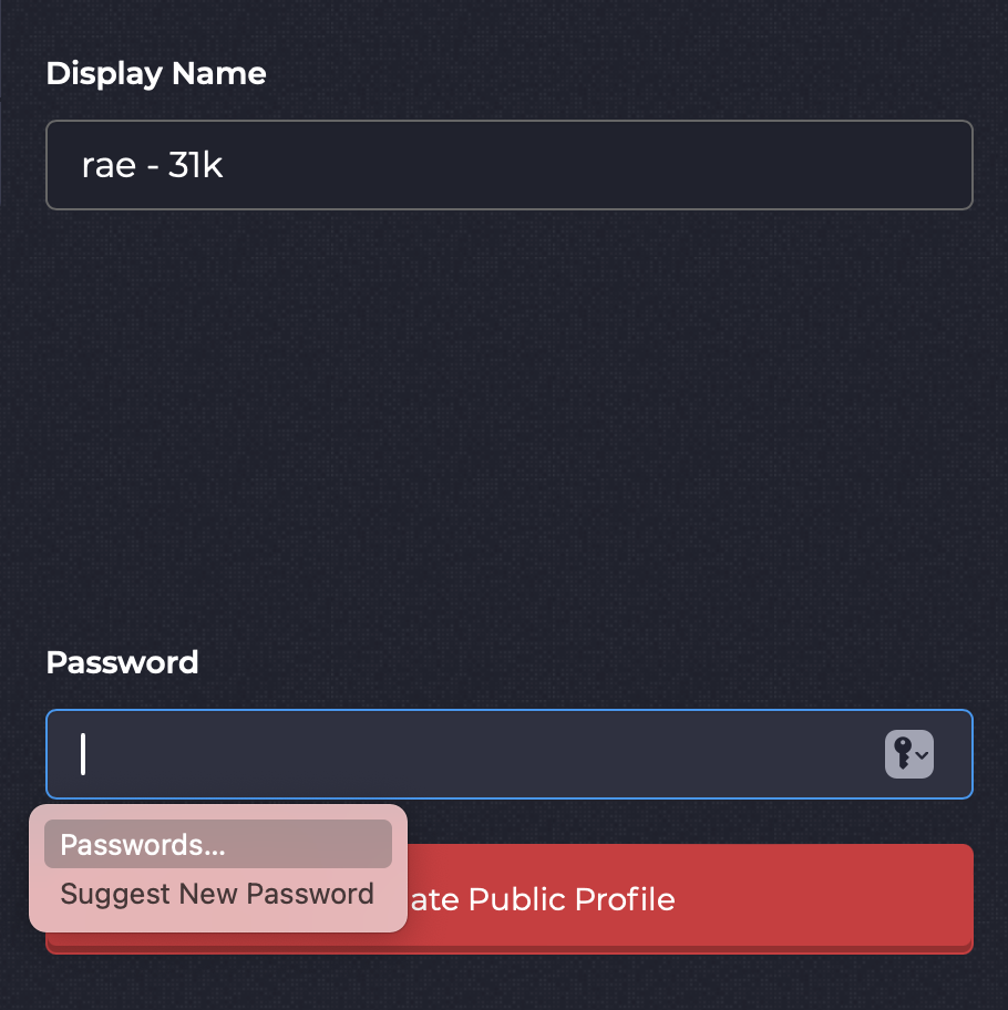 Specific password not showing up in autofill while changing display name.