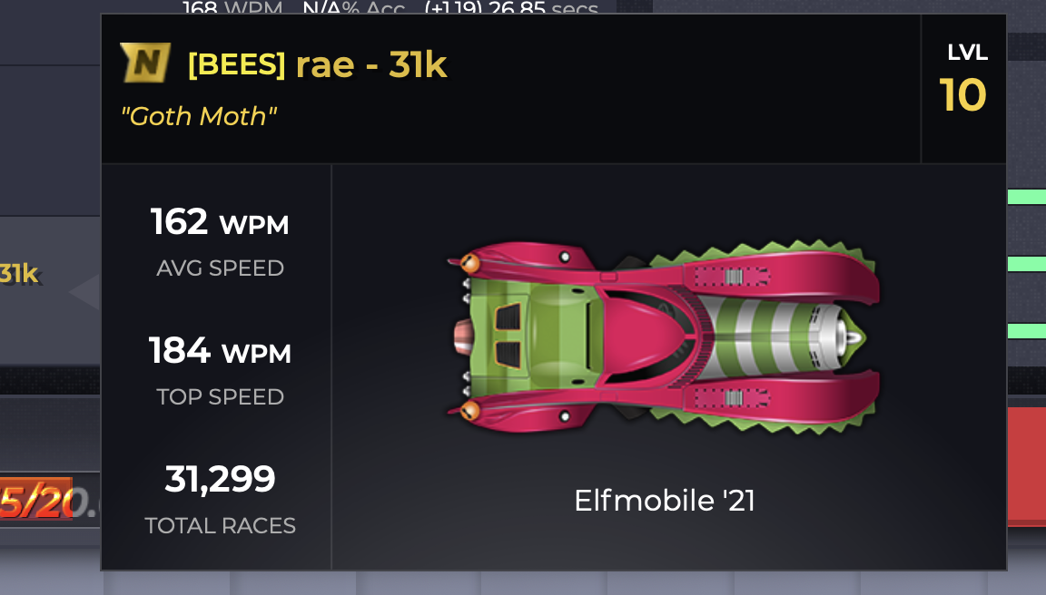 User pop-up card in the race results screen.