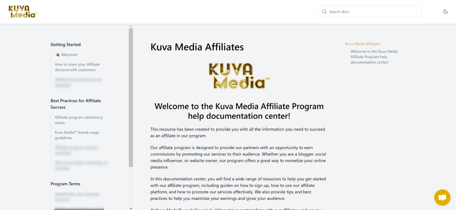 Kuva Media Affiliate Program help and documentation center.