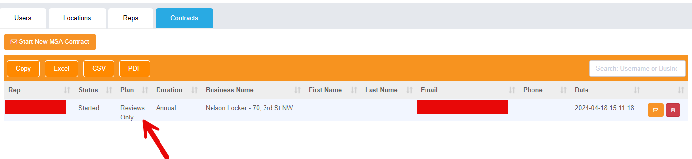 The type of plan will be featured in the contracts area of the back office