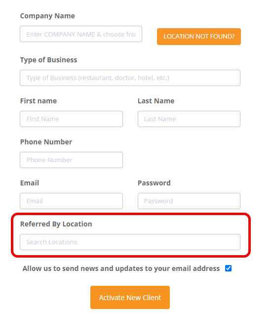 Partners have the option to search their locations to set as referred by