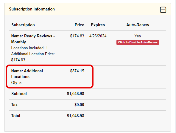 The partner user/location can see the consolidated billing information