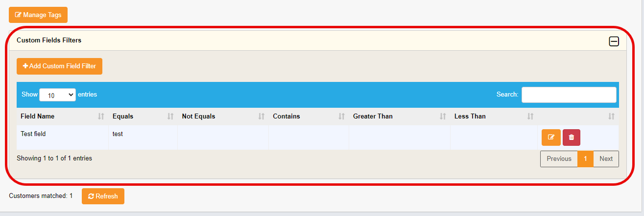 In the campaign manager, the custom fields can be used as filters