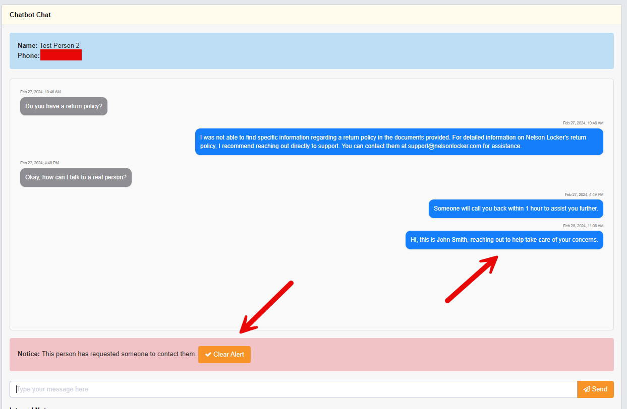 When a customer asks to speak with someone, this notice will appear