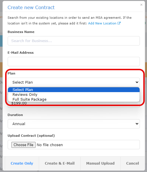 When creating a new contract, these options appear