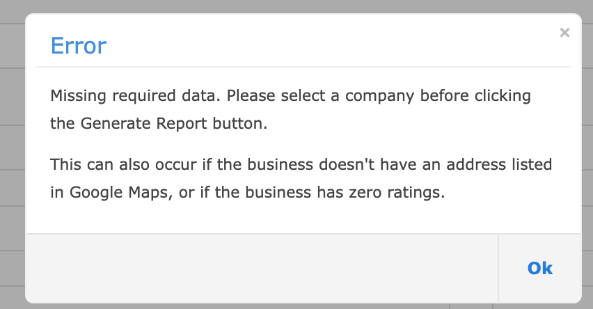 The popup for businesses that's not entered correctly