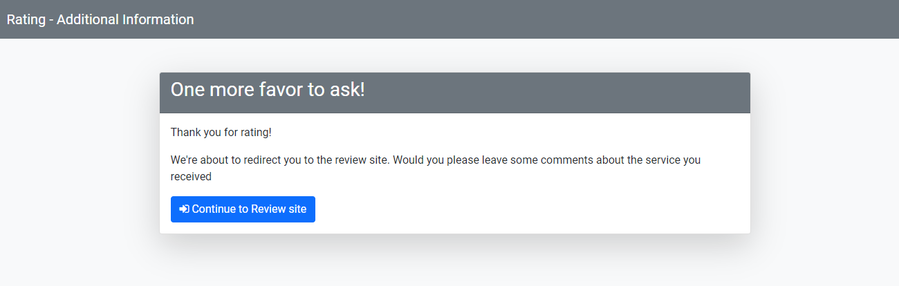 This process will show when a customer goes through the leaving a review process