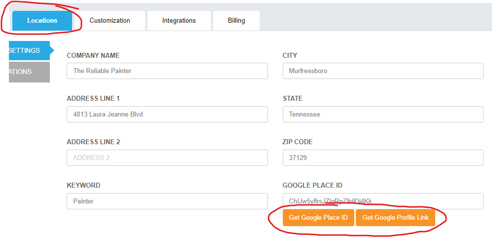 Located in the user back office settings, locations tab.