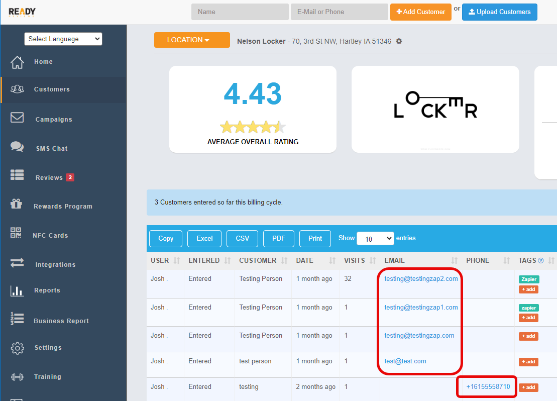 Click on the emails or sms numbers to start an email or chat