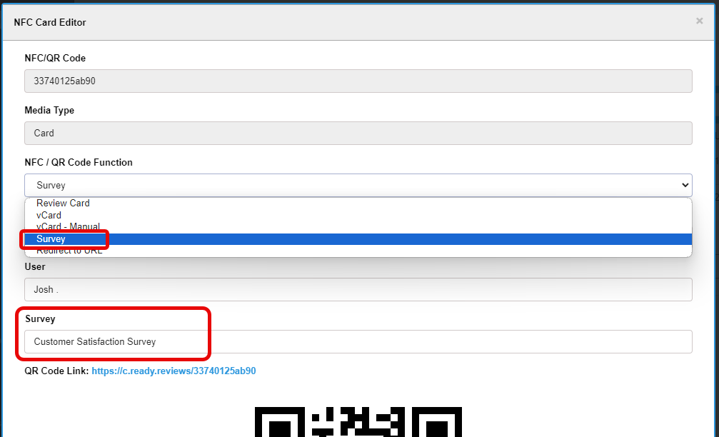 The survey is now available on the NFC card tab